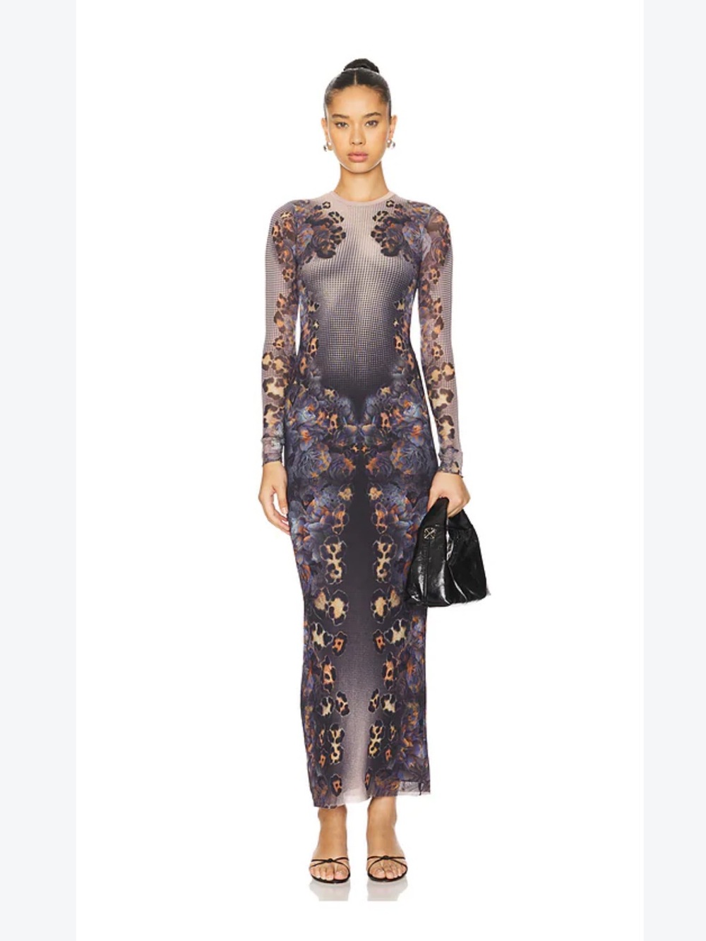 AFRM Didi Long-Sleeve Maxi Dress in Nude and Black Leopard Floral